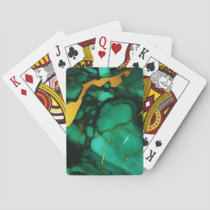 Chic Elegant dark green golden yellow Faux Marble Playing Cards