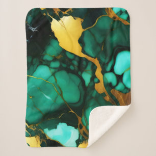 Chic Elegant dark green golden yellow Faux Marble  Sherpa Blanket