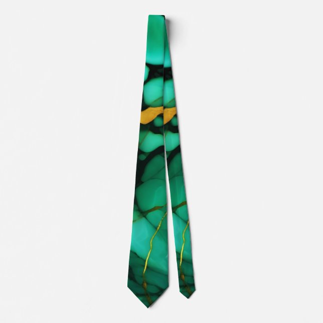Chic Elegant dark green golden yellow Faux Marble  Tie (Front)