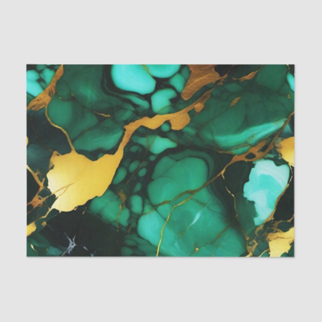 Chic Elegant dark green golden yellow Faux Marble  Tissue Paper (Front)