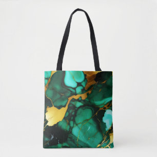 Chic Elegant dark green golden yellow Faux Marble Tote Bag