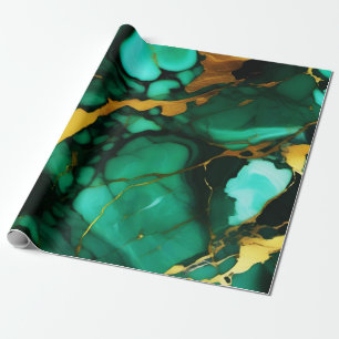 Chic Elegant dark green golden yellow Faux Marble  Wrapping Paper