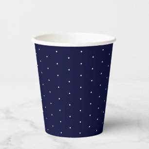 Chic elegant dark navy and white tiny polka dots paper cups