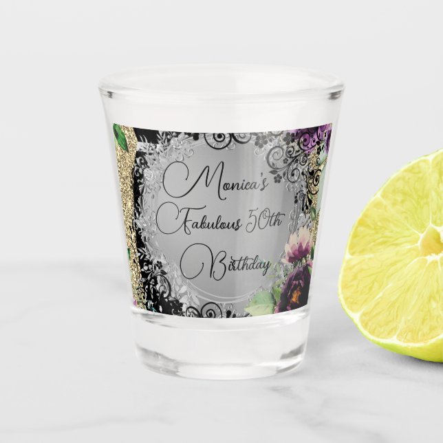 Chic Elegant Fabulous 50th Birthday Customised Shot Glass (Front)