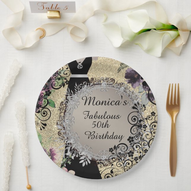 Chic Elegant Fabulous 50th Birthday Personalised Paper Plate (Wedding)