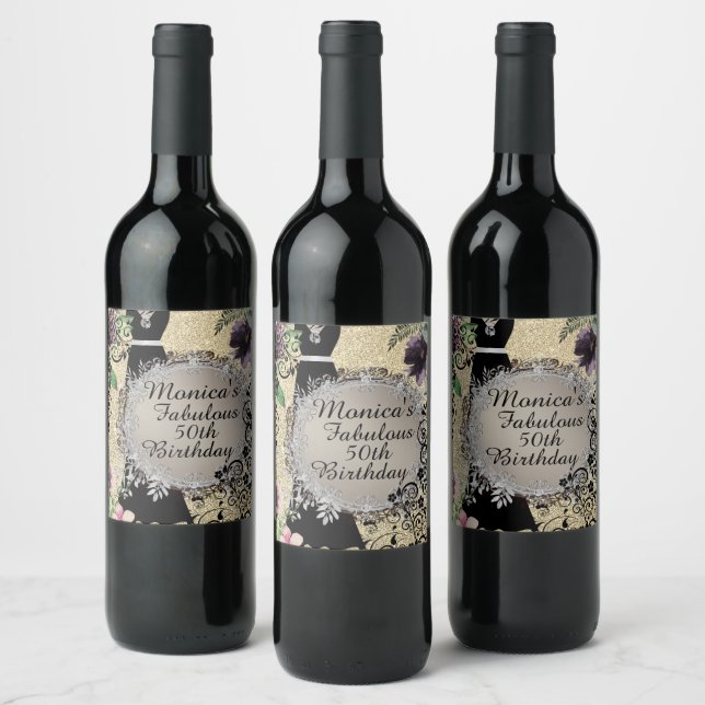 Chic Elegant Fabulous 50th Birthday          Wine Label (Bottles)