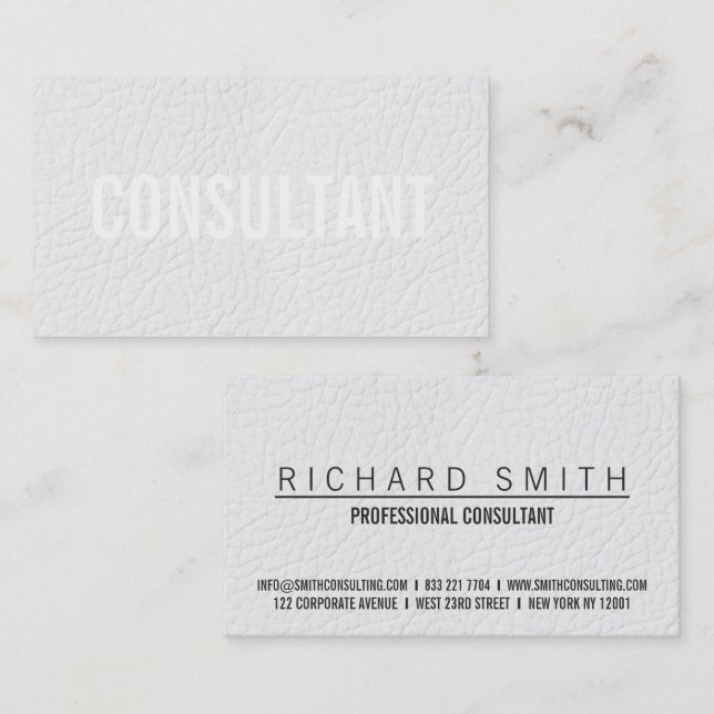 Chic elegant faux white leather plain professional business card (Front/Back)