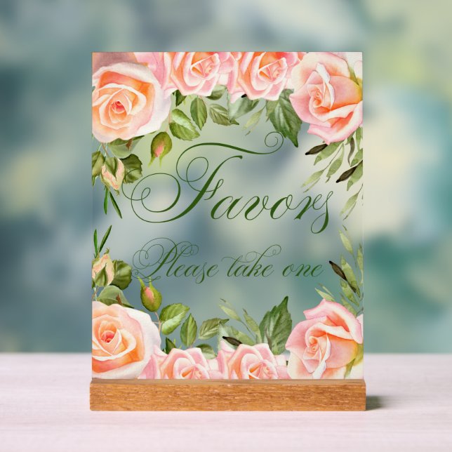 Chic Elegant Floral Bridal Shower Favour  Acrylic Sign (Neutral)