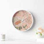 Chic Elegant Floral Clock<br><div class="desc">Chic Elegant Floral Muted Coral Background Japandi Floral Home Office Kitchen Living Room Bathroom Clock White Frame</div>