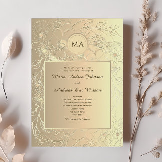 Chic Elegant Floral Gold Wedding Invitation