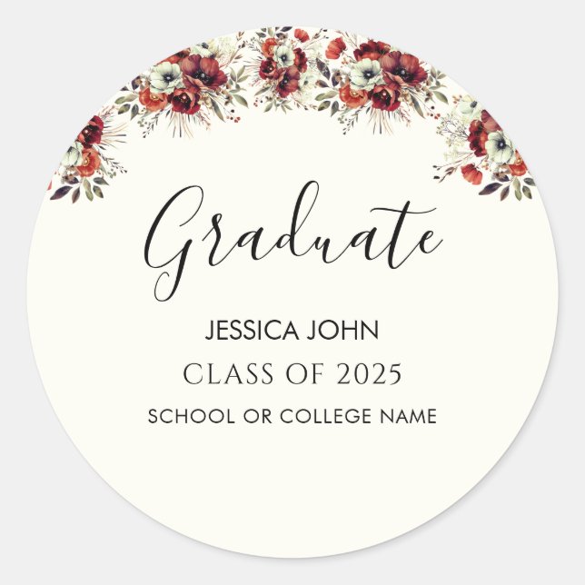 Chic Elegant Floral Graduate Party Graduation  Classic Round Sticker (Front)