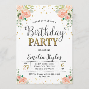 Chic Elegant Floral Peony Ladies Women Birthday Invitation