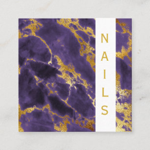*~* Chic Elegant Girly Gold Purple Marble Nails Square Business Card