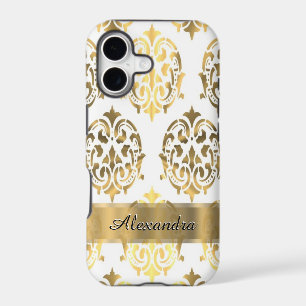 Chic elegant gold and white personalised damask