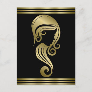 Chic Elegant Gold Beauty Girl Hair & Makeup Salon Postcard