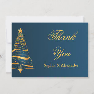 Chic Elegant Gold Christmas Tree Thank You Wedding Card