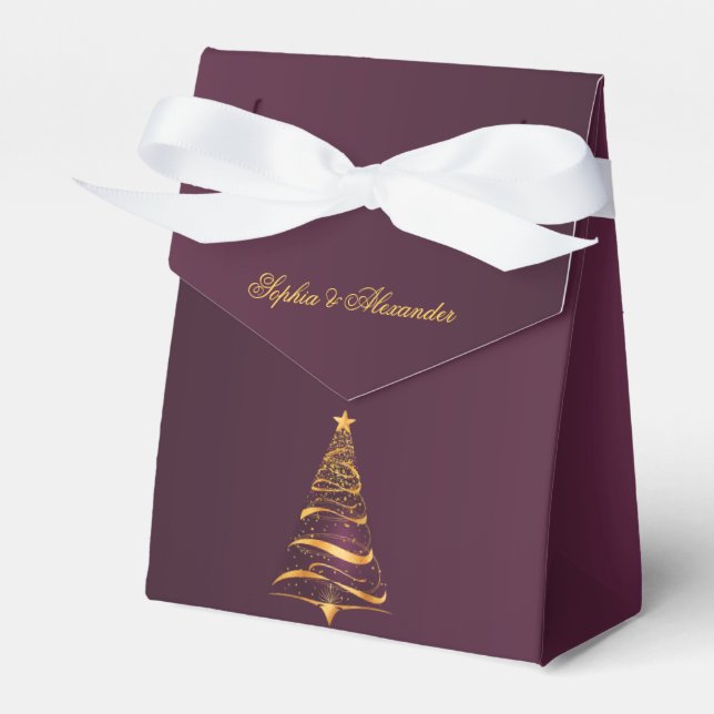 Chic Elegant Gold Christmas Tree Thank You Wedding Favour Box (Front Side)
