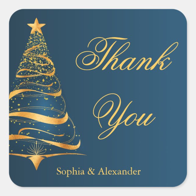 Chic Elegant Gold Christmas Tree Thank You Wedding Square Sticker (Front)