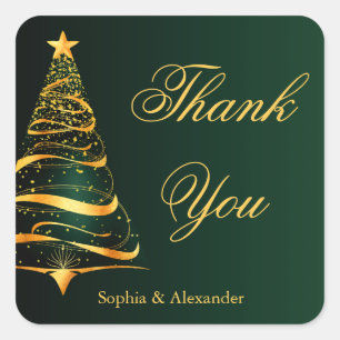 Chic Elegant Gold Christmas Tree Thank You Wedding Square Sticker