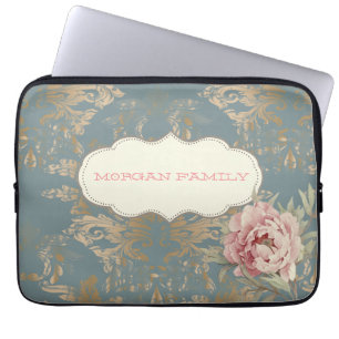 Chic Elegant Gold Damask Roses Laptop Sleeve