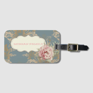 Chic Elegant Gold Damask Roses  Luggage Tag