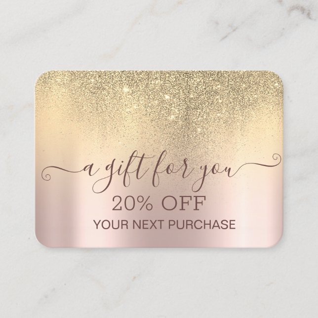 Chic Elegant Gold Glitter Rose Gold Discount Card (Front)