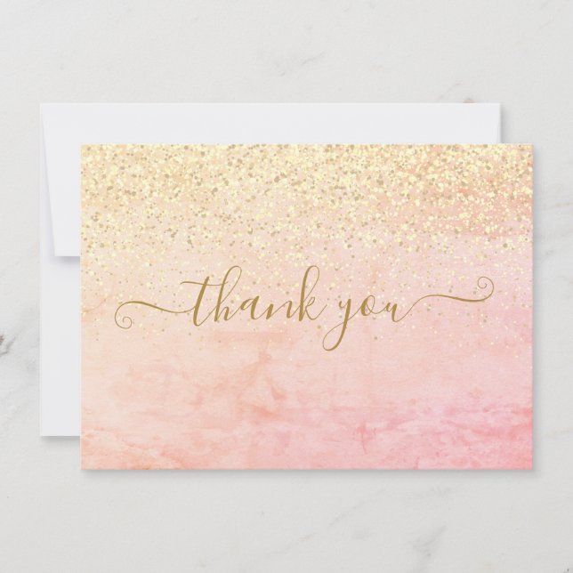 Chic Elegant Gold Glitter Script Thank You Card (Front)