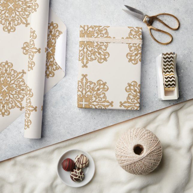Chic Elegant Gold Ornament Pattern Wrapping Paper (Crafts)