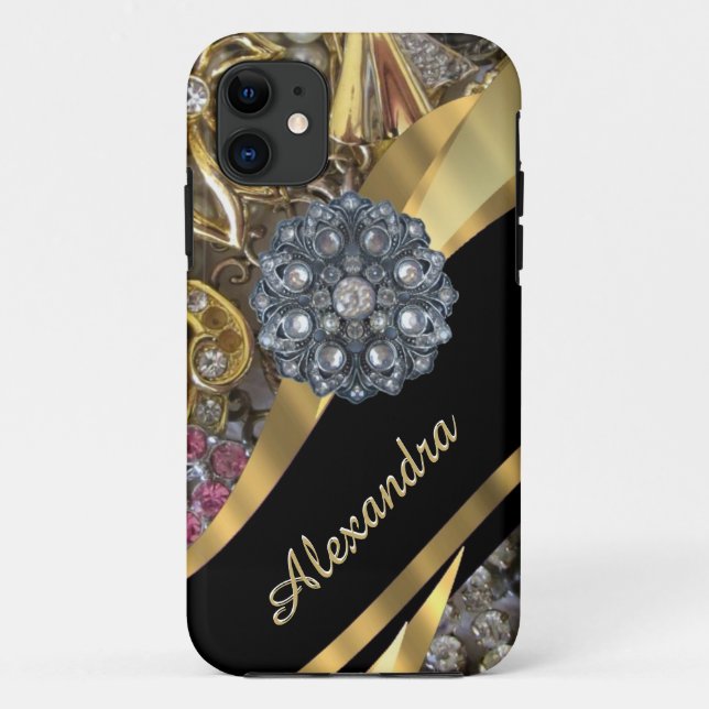 Chic elegant gold rhinestone bling personalised Case-Mate iPhone case (Back)
