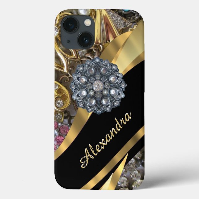 Chic elegant gold rhinestone bling personalised Case-Mate iPhone case (Back)