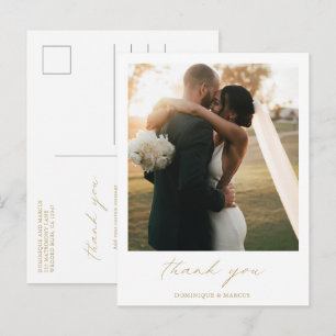 Chic Elegant Gold Simple Photo Wedding Thank You Postcard