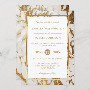 Chic Elegant Gold & White Marble Modern Wedding Invitation
