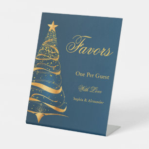 Chic Elegant Golden Christmas Tree favours Wedding Pedestal Sign