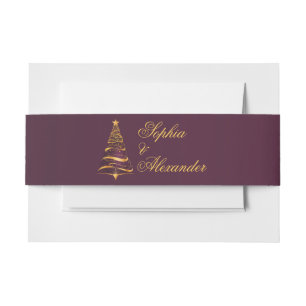 Chic Elegant Golden Christmas Tree Wedding Invitation Belly Band