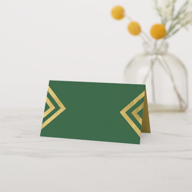 Chic Elegant Green and Faux Gold Geometric Place Card (Front)