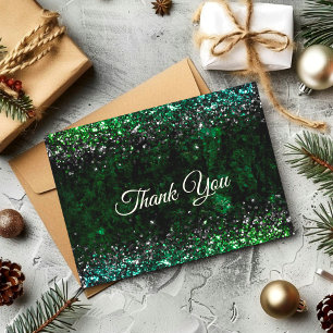 Chic elegant green marble art faux glitter  thank you card