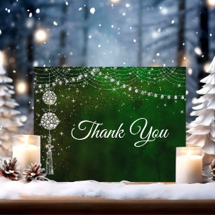 Chic elegant green ornaments thank you card