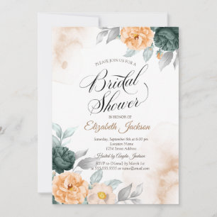 Chic Elegant Green Roses Bridal Shower Invitation