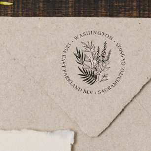 Chic Elegant Greenery Floral Round Return Address Rubber Stamp
