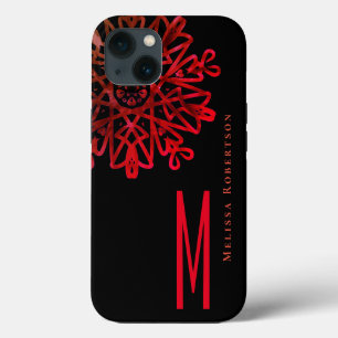 Chic Elegant Holography Reddish Ornate Monogrammed iPhone 13 Case