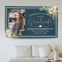Chic Elegant Ivory & Blush Floral Photo Graduation