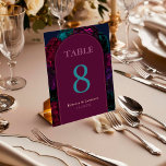 Chic elegant jewel tones burgundy flowers wedding table number<br><div class="desc">Chic elegant jewel tones burgundy flowers wedding Table Number. Add a touch of sophistication to your wedding tables with this chic and elegant jewel-toned floral table number sign. Featuring a stunning arrangement of rich burgundy, navy, fuchsia, magenta, turquoise, and purple flowers, this design effortlessly enhances your wedding décor. Perfect for...</div>