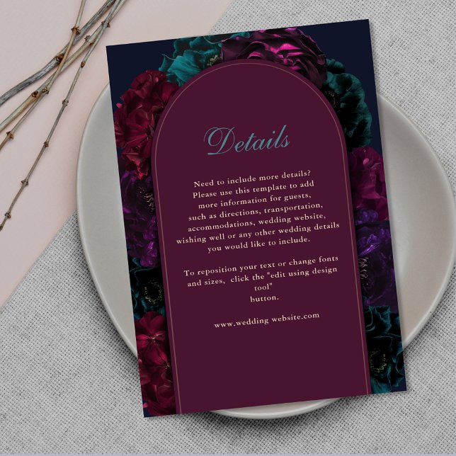 Chic elegant jewel tones floral wedding details  enclosure card (Creator Uploaded)