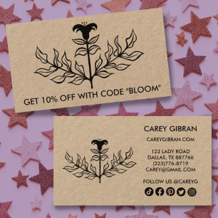 Chic Elegant Lily Line Drawing Social Icons Kraft Discount Card