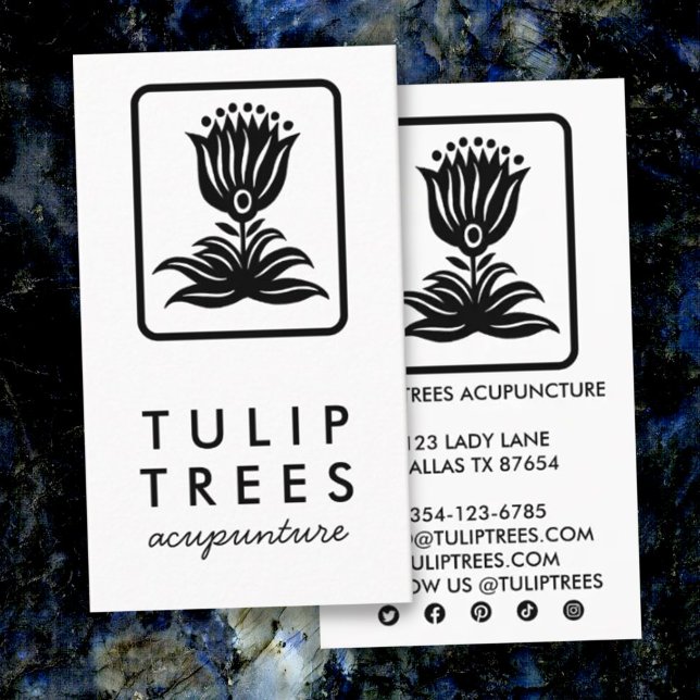 Chic Elegant Logo Stylised Tulip Wellness Healer Business Card (Creator Uploaded)