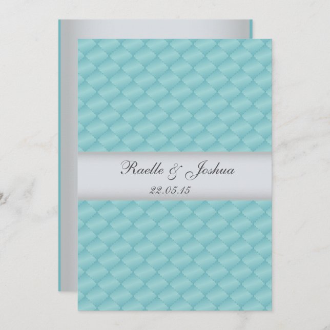 Chic elegant luxurious quilted teal silver Wedding Invitation (Front/Back)