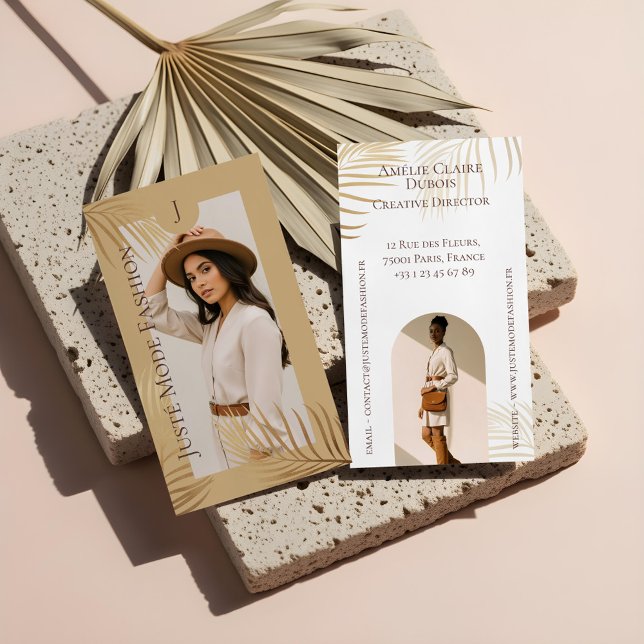 Chic Elegant Luxury Gold Palm Tree Photo Monogram Business Card (Chic Elegant Luxury Gold Palm Tree Photo Monogram Business Card)