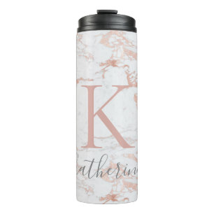 Chic Elegant Marble and Rose Gold Foil Monogram Thermal Tumbler