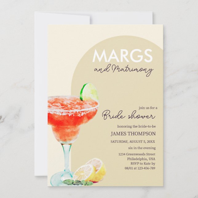 Chic Elegant Margs and Matrimony Bridal Shower Inv Invitation (Front)