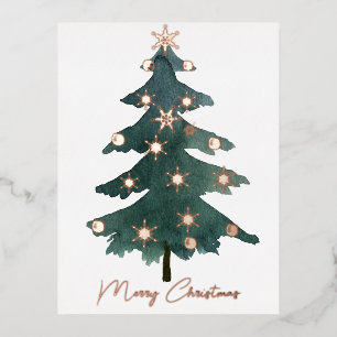 Chic Elegant Merry Christmas Tree Real Foil Holiday Postcard